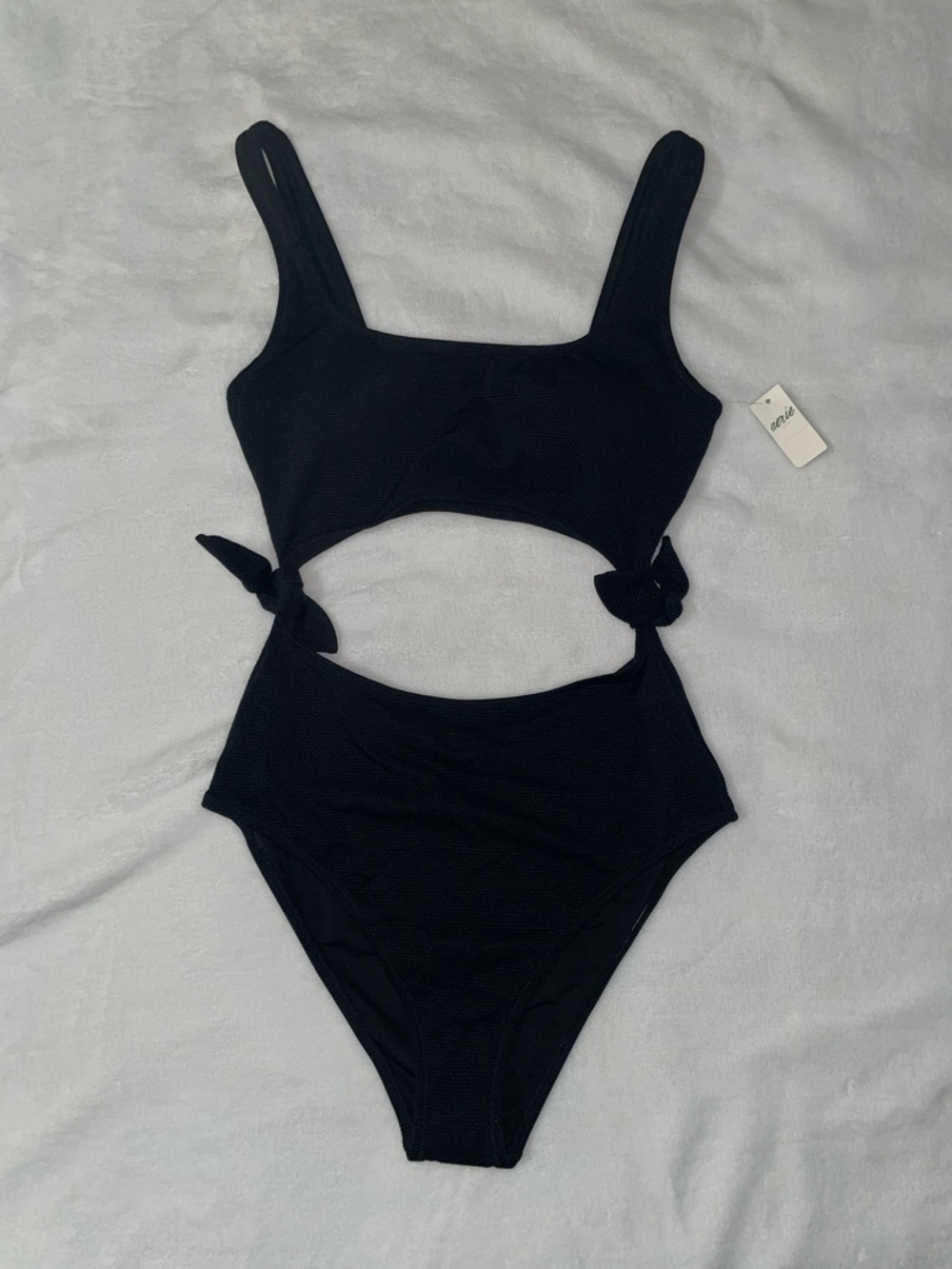 aerie Black Cutout One-Piece Swimsuit Side Ties Women Medium Tall Bathing Suit